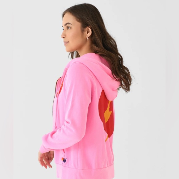 Aviator Nation NWT women’s hot pink Bolt & Heart zip hoodie in Large - Picture 2 of 13